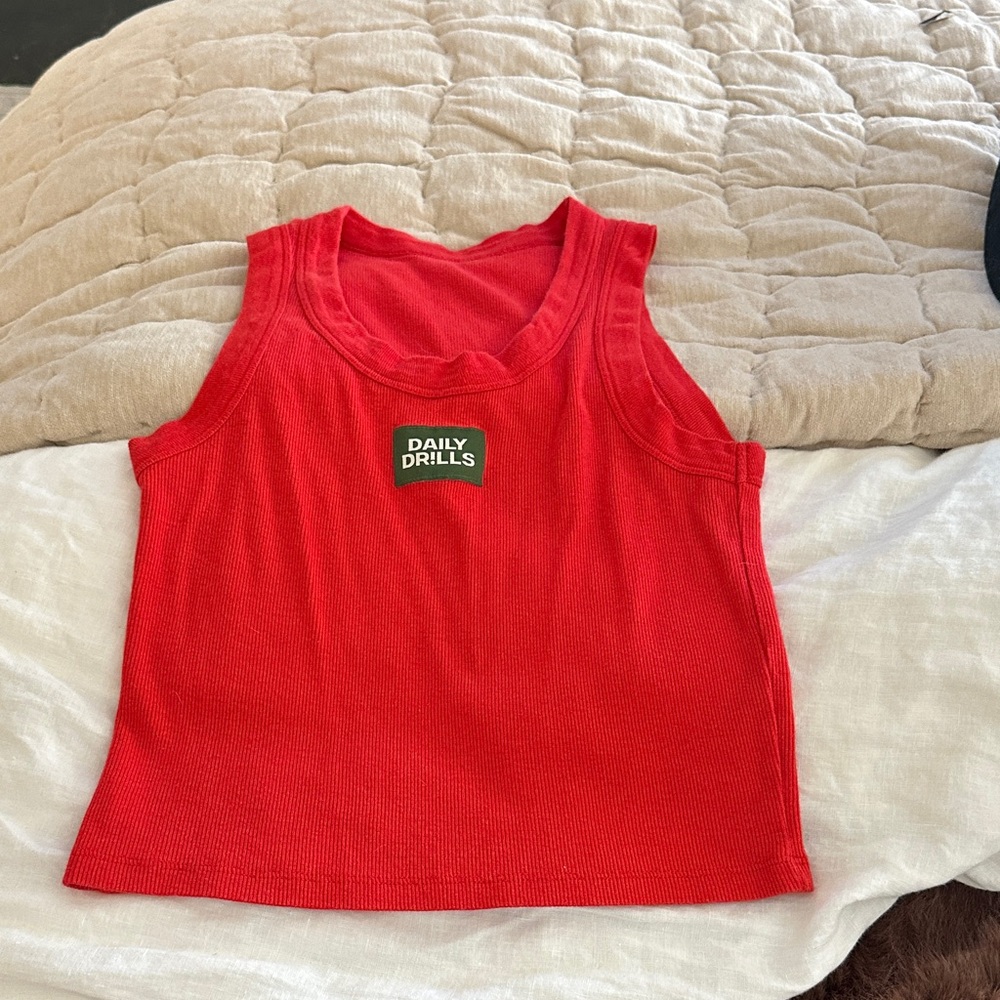 Daily Drills logo ribbed  Red Tank Top